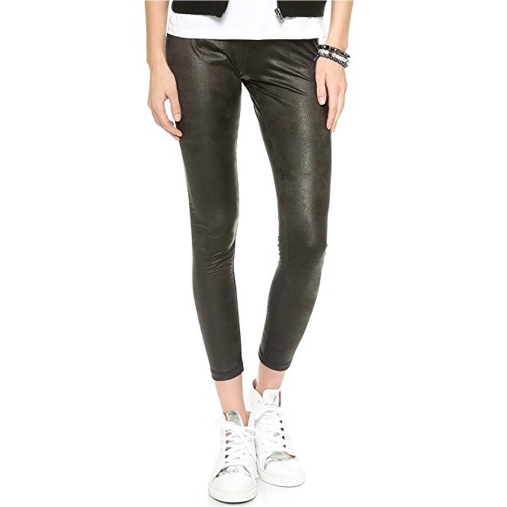 NEW Monrow Leggings Size Small Black Crackle Leather Look Lightweight New No Tag